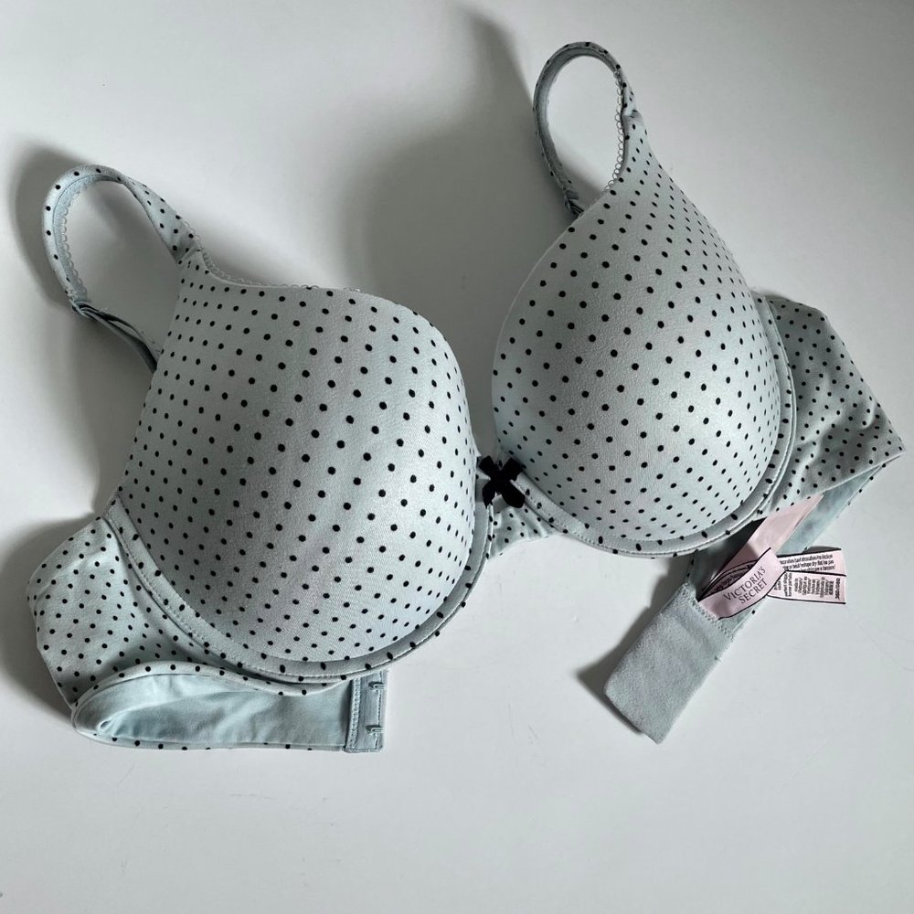 Victoria's Secret Body By Victoria Perfect Shape Bra Blue Black Polka Dot 36D